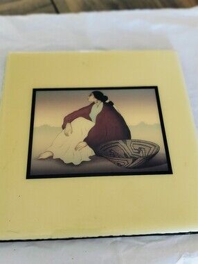 Vntg R.C. Gorman "Woman with Basket" 8x8 Ceramic Tile A.R.T. Co. Albuquerque NM